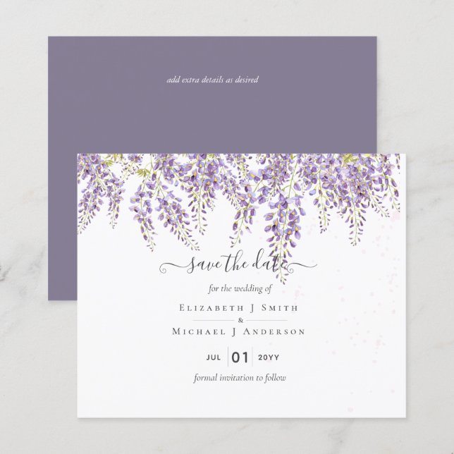 Wisteria Save Dates Dusty Purple Wedding BUDGET (Front/Back)