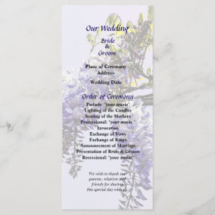 Wisteria Starting to Open Wedding Program Programme