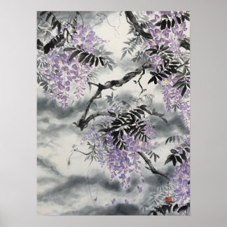 Wisteria Sumi e print