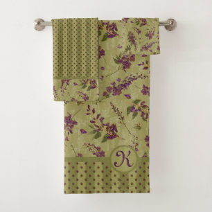 Wisteria Tossed Flowers Monogrammed Bath Towel Set