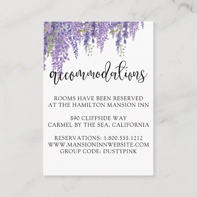 Wisteria tree Elegant Purple Wedding accommodation Enclosure Card (Front)