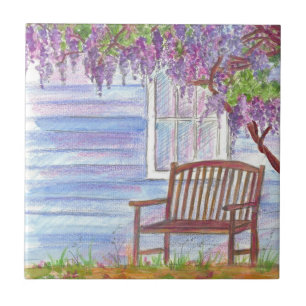 Wisteria Tree Garden Bench House Window Tile