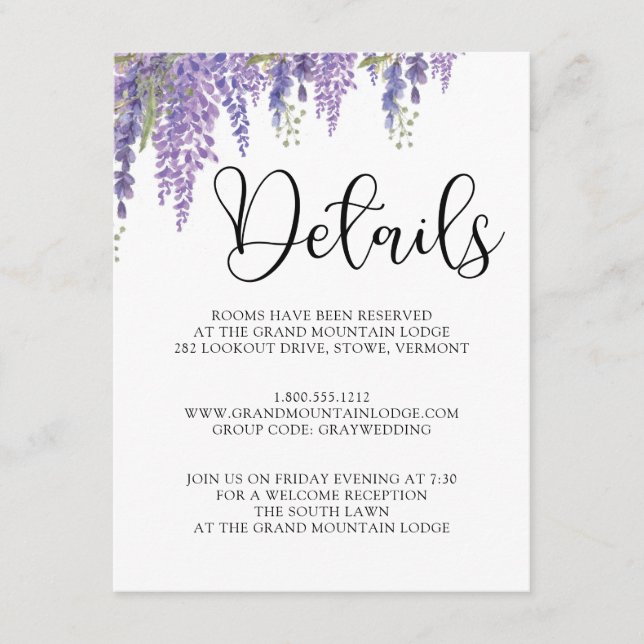 Wisteria tree pastel Wedding Details Enclosure Card (Front)
