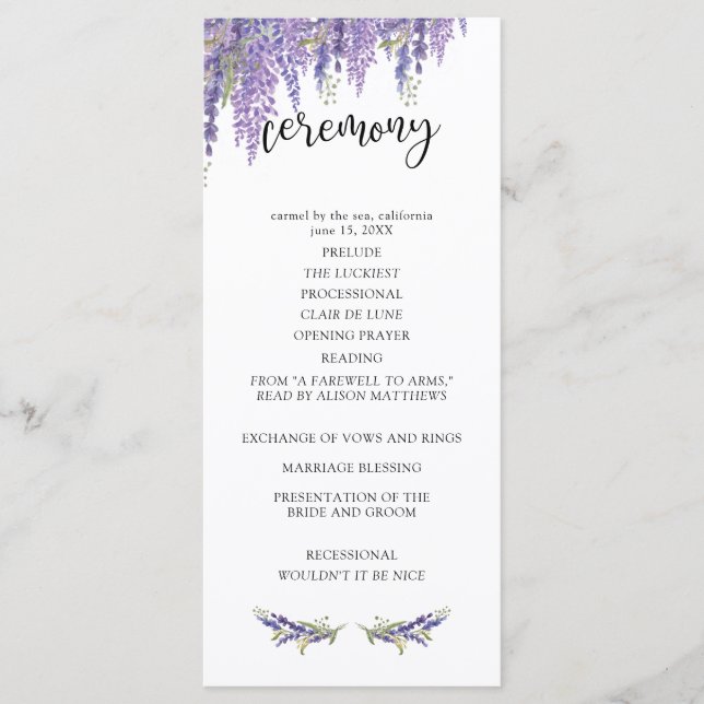 Wisteria Tree Wedding Program Programme (Front)