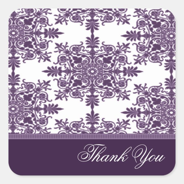 Wisteria Victorian Damask Thank You Sticker (Front)