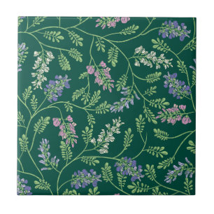 Wisteria Vines Blooming on Teal Ceramic Tile