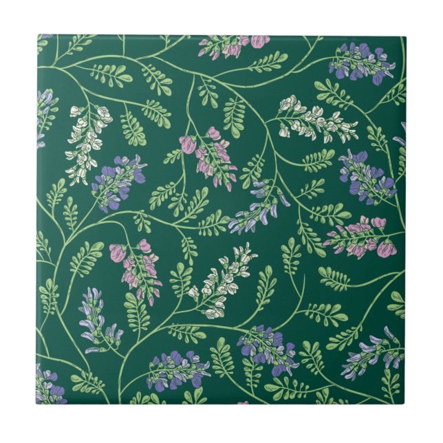 Wisteria Vines Blooming on Teal Ceramic Tile (Front)