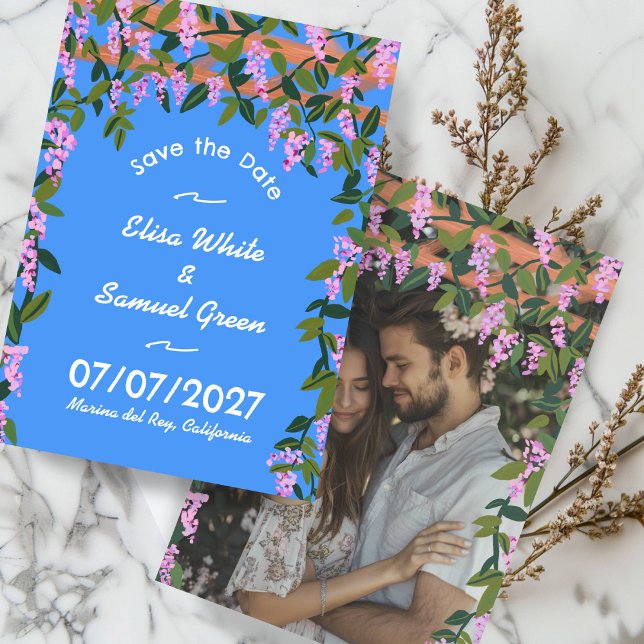 Wisteria Vines Floral Custom Photo Wedding  Save The Date (Wisteria Vines Floral Custom Photo Wedding Save The Date
Card Digital Download Engagement)