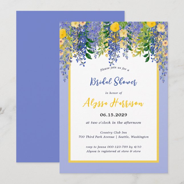 Wisteria Watercolor Floral Bridal Shower Invitation (Front/Back)