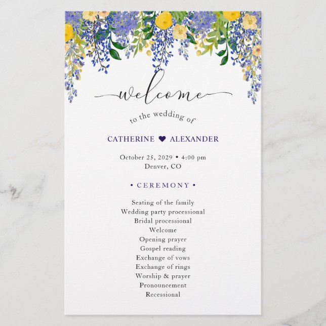 Wisteria Watercolor Floral Wedding Program (Front)