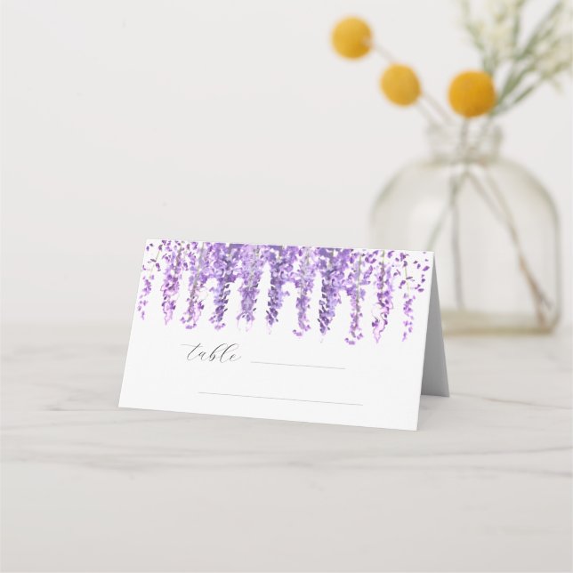 Wisteria Watercolor Flower Floral Wedding Place Card (Front)