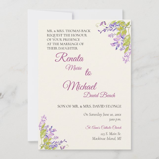 Wisteria Wedding Invitation (Front)