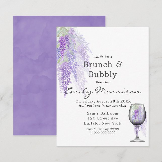 Wisteria Wine Glass Brunch & Bubbly Invitation (Front/Back)