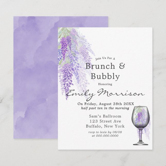 Wisteria Wine Glass Brunch & Bubbly Invitation (Front/Back)