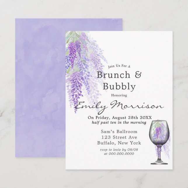 Wisteria Wine Glass Brunch & Bubbly Invitation (Front/Back)