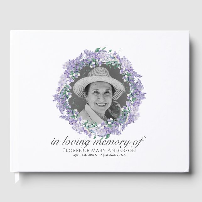 Wisteria Wreath Photo Memorial Funeral Guest Book (Front)