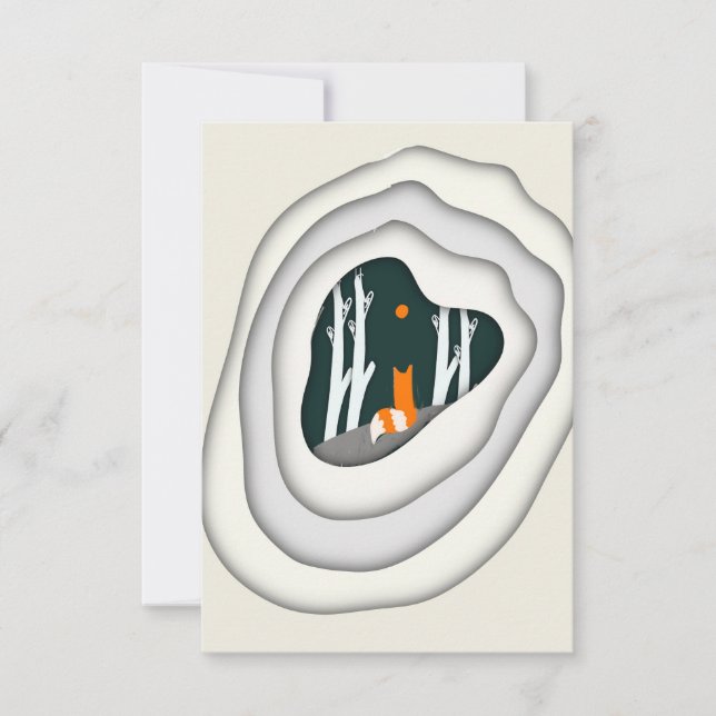 Wistful Fox Papercut Impression Card (Front)
