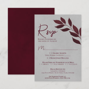 Wistful Leaves Burgundy & Grey Watercolor Wedding RSVP Card