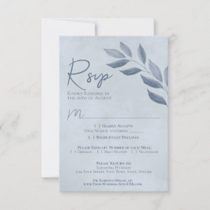 Wistful Leaves Dusty Blue Watercolor Wedding RSVP Card