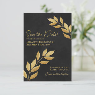Wistful Leaves Elegant Black and Gold Wedding Save The Date