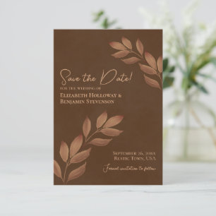 Wistful Leaves Elegant Chestnut Brown Wedding Save The Date