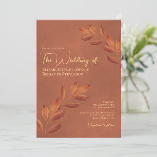 Wistful Leaves Elegant Chic Terracotta Wedding Invitation