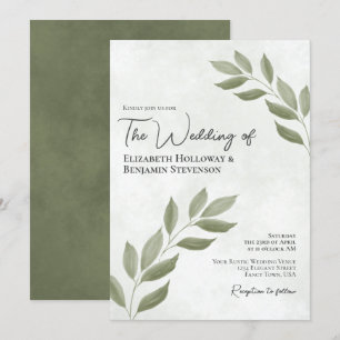 Wistful Leaves Elegant Modern Sage Green Wedding Invitation