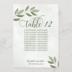 Wistful Sage Green Leaves Table Number & Names
