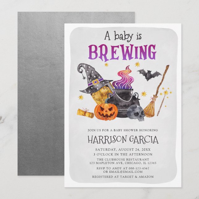 Witch A Baby Is Brewing Halloween Baby Shower Invitation (Front/Back)