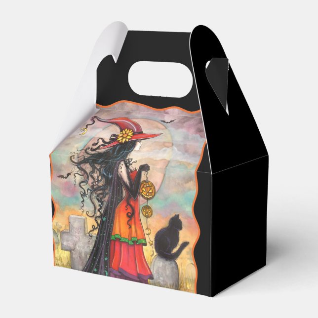 Witch and Black Cat Halloween Party Favour Box (Front Side)