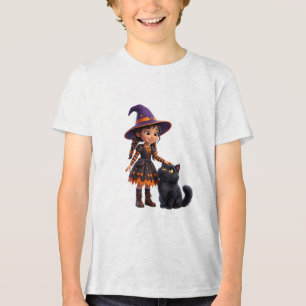 Witch and Black Cat Halloween Witchy Fantasy Tri-Blend Shirt