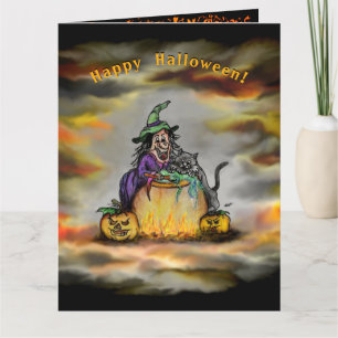 Witch and black Cat, Happy Halloween! Card