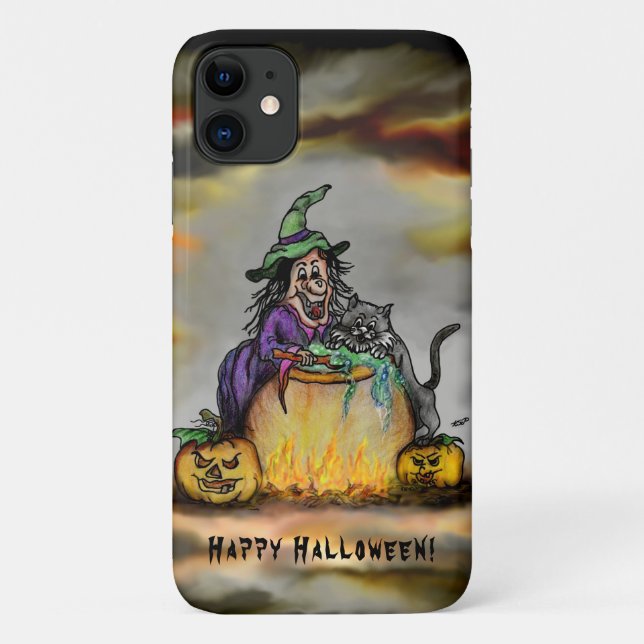 Witch and black Cat, Happy Halloween! Case-Mate iPhone Case (Back)