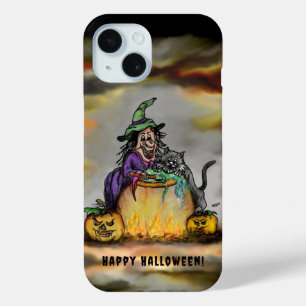 Witch and black Cat, Happy Halloween! iPhone 15 Case