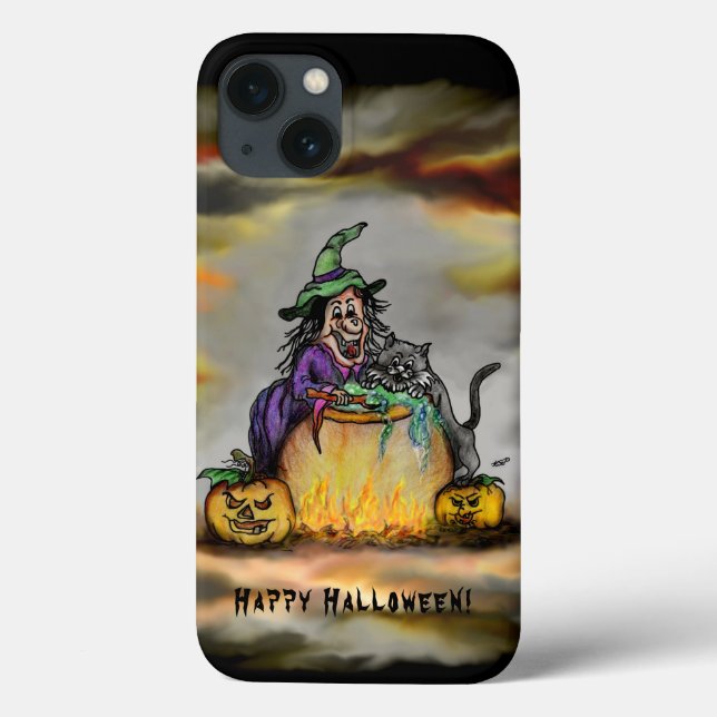 Witch and black Cat, Happy Halloween! Case-Mate iPhone Case (Back)