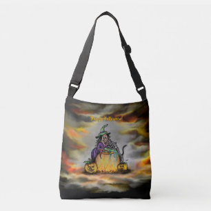 Witch and black Cat, Happy Halloween! Crossbody Bag