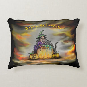 Witch and black Cat, Happy Halloween! Decorative Cushion