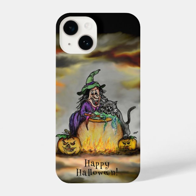 Witch and black Cat, Happy Halloween! iPhone Case (Back)
