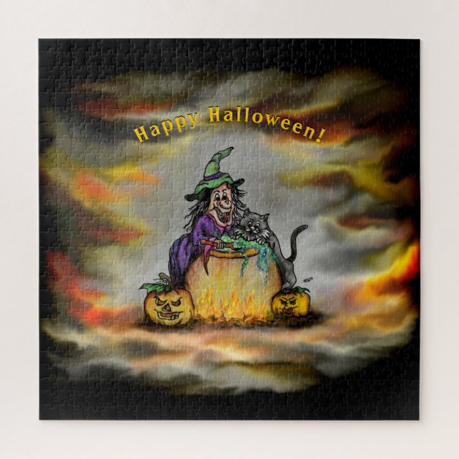 Witch and black Cat, Happy Halloween! Jigsaw Puzzle (Vertical)