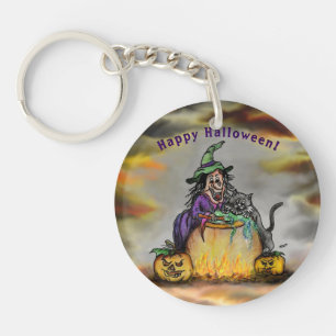 Witch and black Cat, Happy Halloween! Key Ring