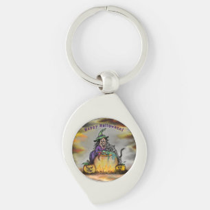 Witch and black Cat, Happy Halloween! Key Ring