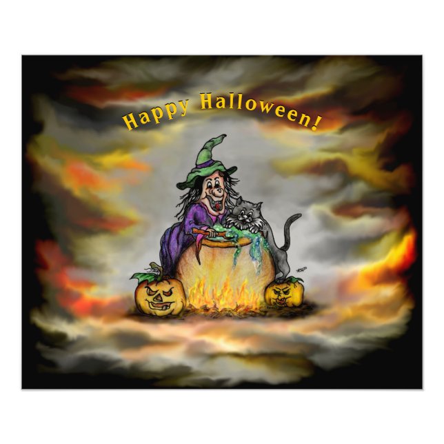 Witch and black Cat, Happy Halloween! Photo Print (Front)