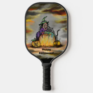Witch and black Cat, Happy Halloween! Pickleball Paddle