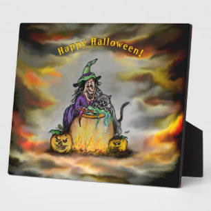 Witch and black Cat, Happy Halloween! Plaque