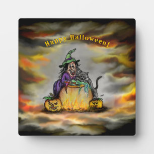 Witch and black Cat, Happy Halloween! Plaque