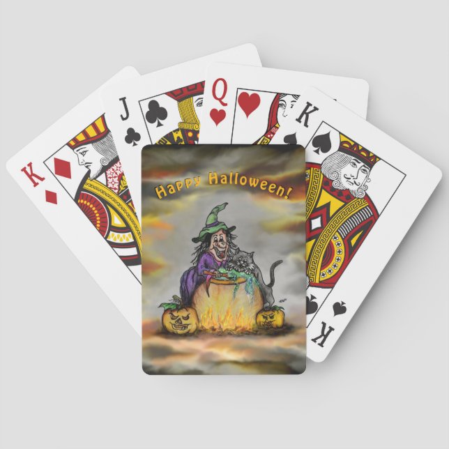 Witch and black Cat, Happy Halloween! Playing Cards (Back)