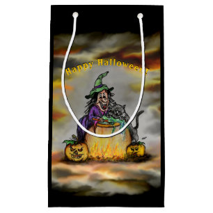 Witch and black Cat, Happy Halloween! Small Gift Bag