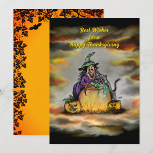 Witch and black Cat , Happy Thanksgiving Card