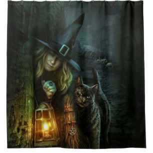 Witch And Black Cat On The Hunt Shower Curtain