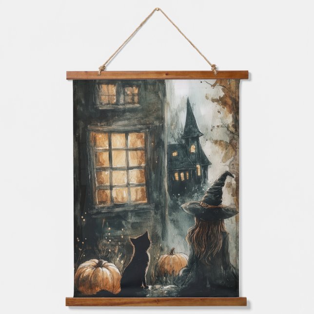 Witch and Black Cat Tapestry Wall Art (Front)